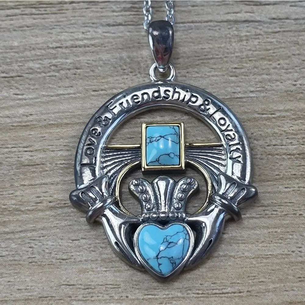🩵⏭️NIB Turquoise Claddagh Love Friendship, Loyalty Pendant Necklace